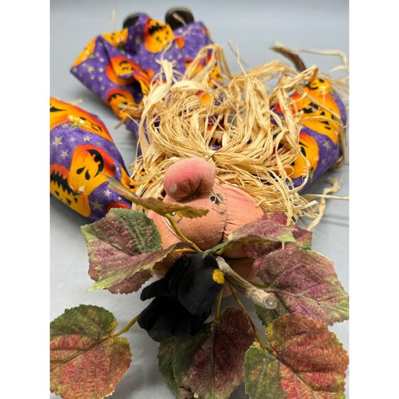 Handcrafted Pumpkin Scarecrow Fall Decoration Purple Orange Halloween figurine - Picture 7 of 13